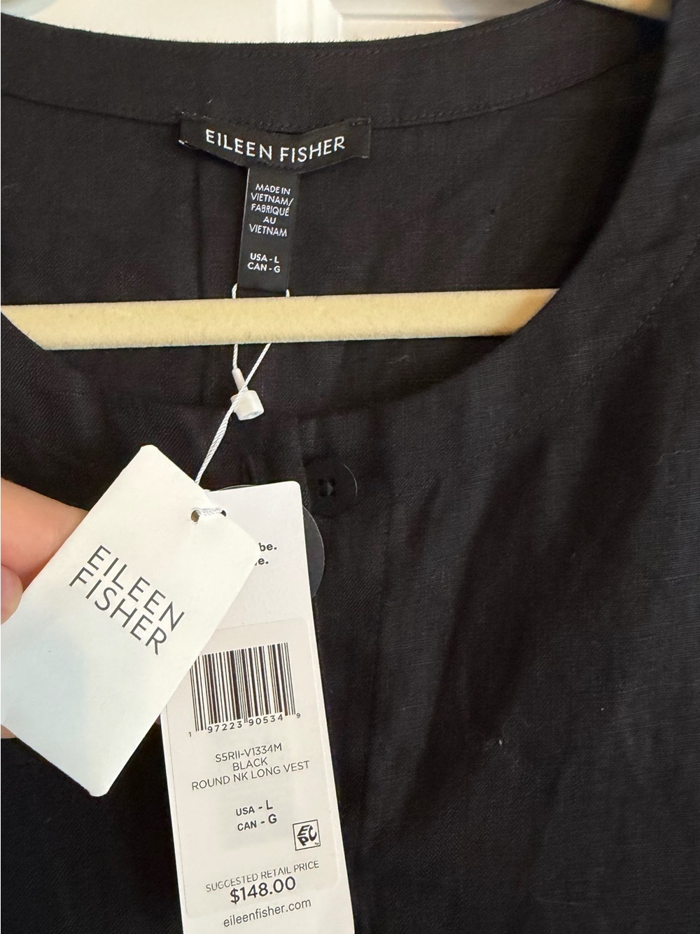 Eileen Fisher Black Organic Linen Long Vest - Picture 4 of 6